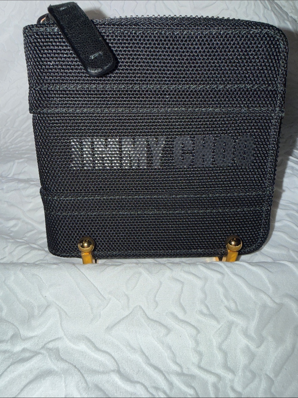 Jimmy Choo Black Textured Zip Card Wallet with Leather Interior